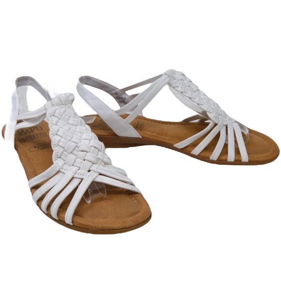 Impo BRINLEY Memory Foam White Stretch Flat Strappy Sandals, Size 7 - Picture 1 of 9